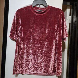 Shein Velvet Soft Comfy Shiny Maroon Crewneck Short Sleeve Top Women's Large